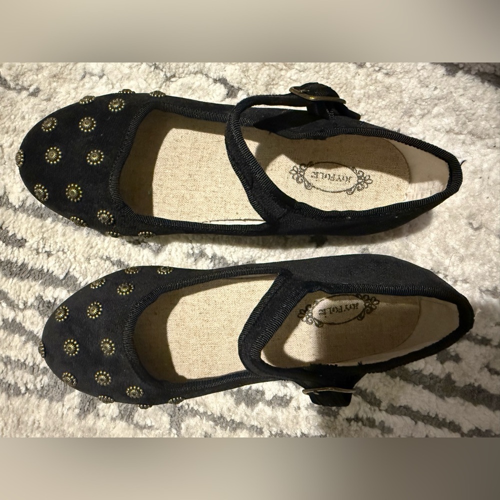 Joyfolie Hazel Mary Jane Flats Black Studded Girls Size Y2 Like New